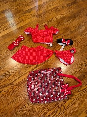 Disney Minnie Mouse Red Polka Dot Girls Bathing Suit Set - size 7/8